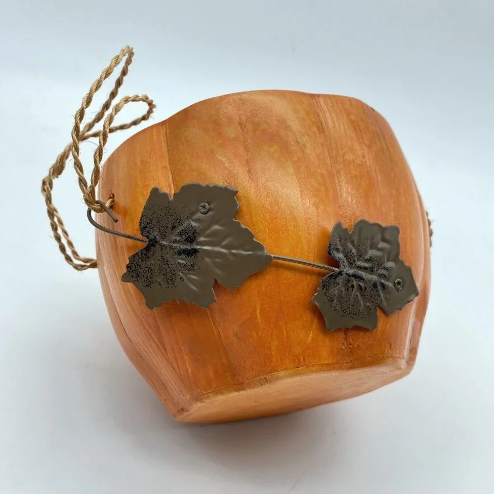 Vintage Spiced Pumpkin Bowl Autumn HalloweenOrange Wood Accent‎ Fall Harvest Y2K